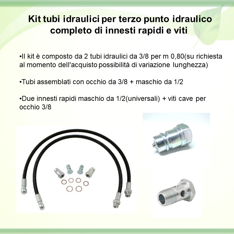 Kit tubi idraulici per terzi punti senza valvola di blocco